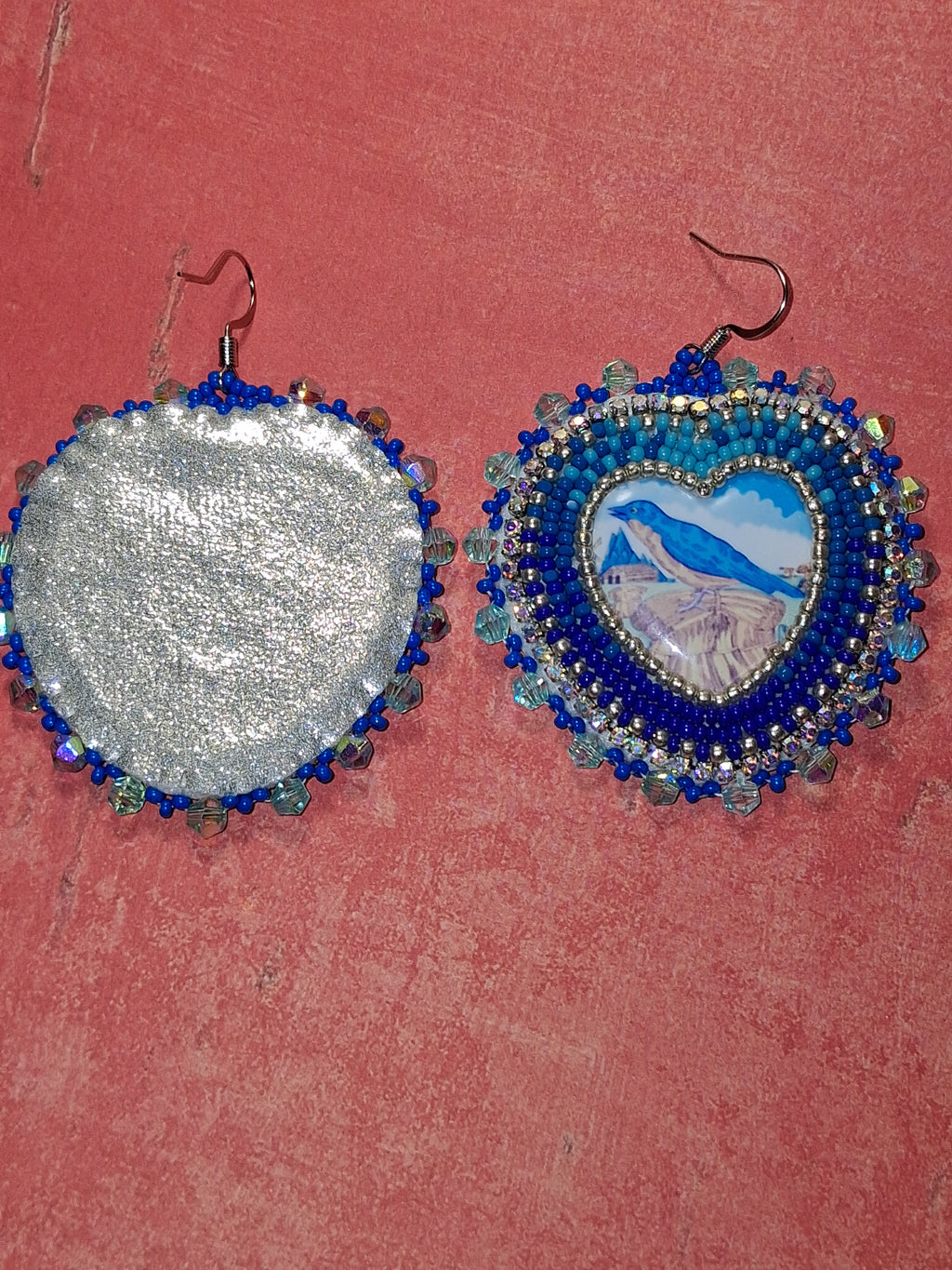 Blue Bird Heart Earrings