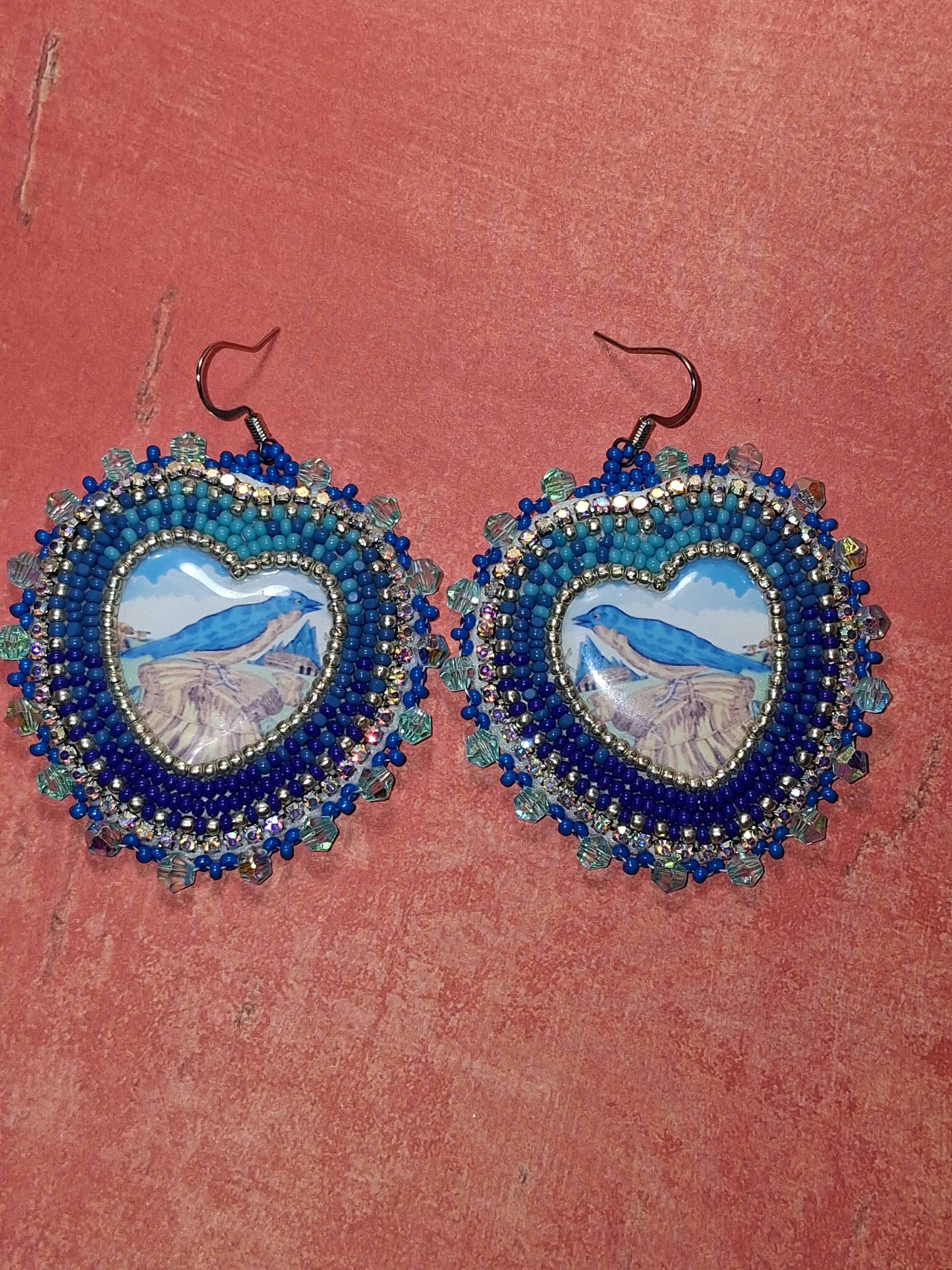 Blue Bird Heart Earrings